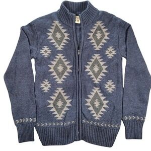Stetson Cardigan Mens Medium Navy Aztec Wool Blend Full Zip Cozy Western Cowboy